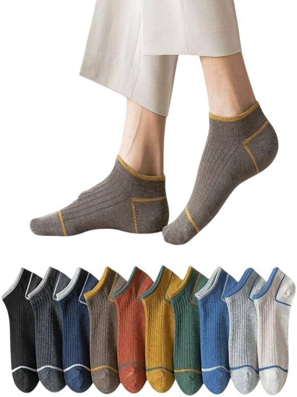 Sky Socks 10'lu Erkek Çemberli Renkli Patik Ekonomik Paket Kısa Spor Sneakers Çorap Tek Beden - Görsel 1