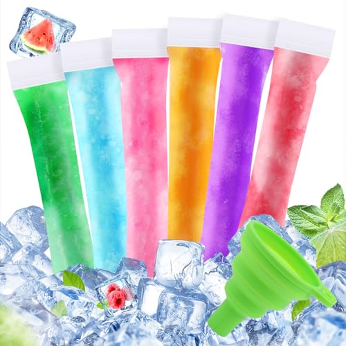 Image of LOMIMOS 160PCS Disposable Popsicle Bags with Funnel,BPA Free Ice Pop Molds Double Zipper Freezer Tubes Reusable Ice Candy Sticks for DIY Yogurt Juice Smoothies(1.96 inchx7.87 inch) - Family & Party Snacks