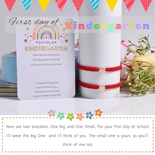 Image of First Day Of Kindergarten Pre K School Mommy And Me Bracelets Gifts, Back To School String Matching Bracelet Set For Mom Daughter Son