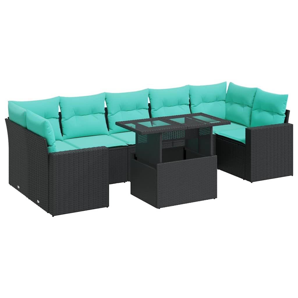 Juego de sofás de jardín de ratán de polirratán, juego de salón modular para terraza y jardín, conjunto de asientos con práctico espacio de almacenamiento, incluye cojines de asiento y