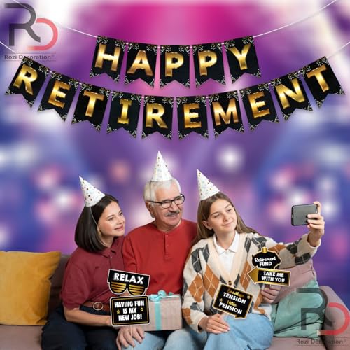 Image of Rozi Decoration Retirement Party Photo Booth Props | 20-Piece Multicolored Cardstock Cutouts with Wooden Sticks | Happy Retirement Decorations for Mom, Dad, Teachers