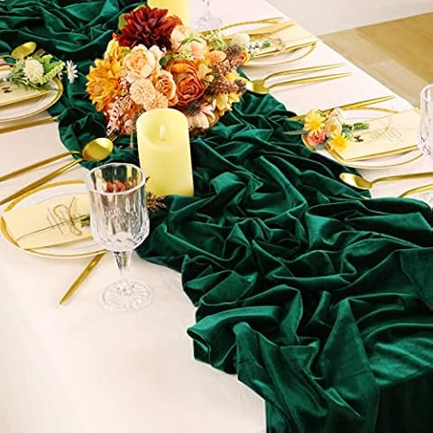 LINXTAR Emerald Green Velvet Table Runner Luxurious 10ft Silky Velvet Table Runner 122x29In Romantic Elegant Thick Velvet Runner for Thanksgiving Christmas Wedding Birthday Table Decor Cover