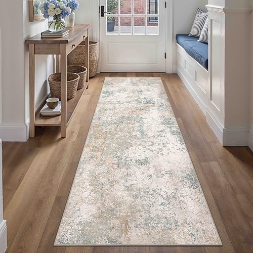 Waschbarer Abstraktes Teppich 60x240cm,Teppichläufer Flur rutschfest für Wohnzimmer Schlafzimmer Balkon LäUfer KüChe Esszimmer BüRo Flach, Modern