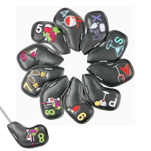Golf Iron Covers Set - Thick Golf Iron Head Covers Set,Wine Glass Pattern Wedge Iron Protective Headcover, Golf Club Head Covers for Iron Driver Fairway Wood Hybrid