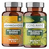 Ashwagandha 5000mg Tablets and Lions Mane 2000mg, High Strength, Vegan, Made in UK. (90+90) - Image 1