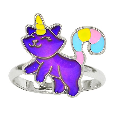 Fairy Tale Cute Caticorn Unicorn Cat Color Change Mood Ring For Girls Size Adjustable