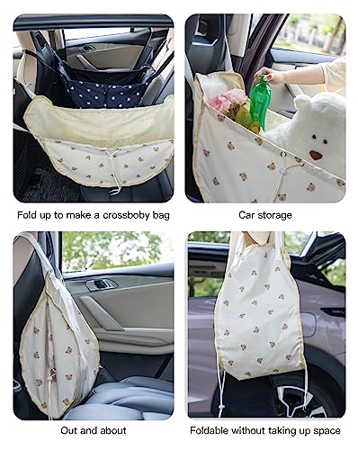 Image of LEGDOR Car storage bag Cartoon bear Car seat back multifunctional storage Rear seat storage hanging bag Car hanging storage bag (Offwhite)