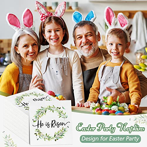 100 Pcs Easter Paper Napkins He Is Risen Easter Cocktail Napkins Spring Beverage Napkins With Eucalyptus Wreath Disposable Napkins For Holiday Table Decorations Easter Party Supplies, 6.5 X 6.5 Inch #TOP3