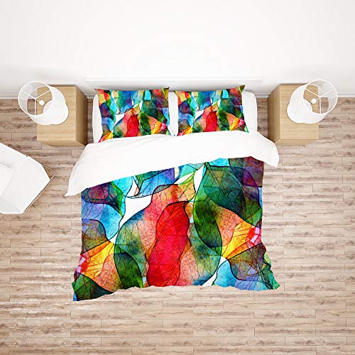 Funda de edredón poliéster 3 piezas en tamaño doublé diseño botánico Pattern2 3
