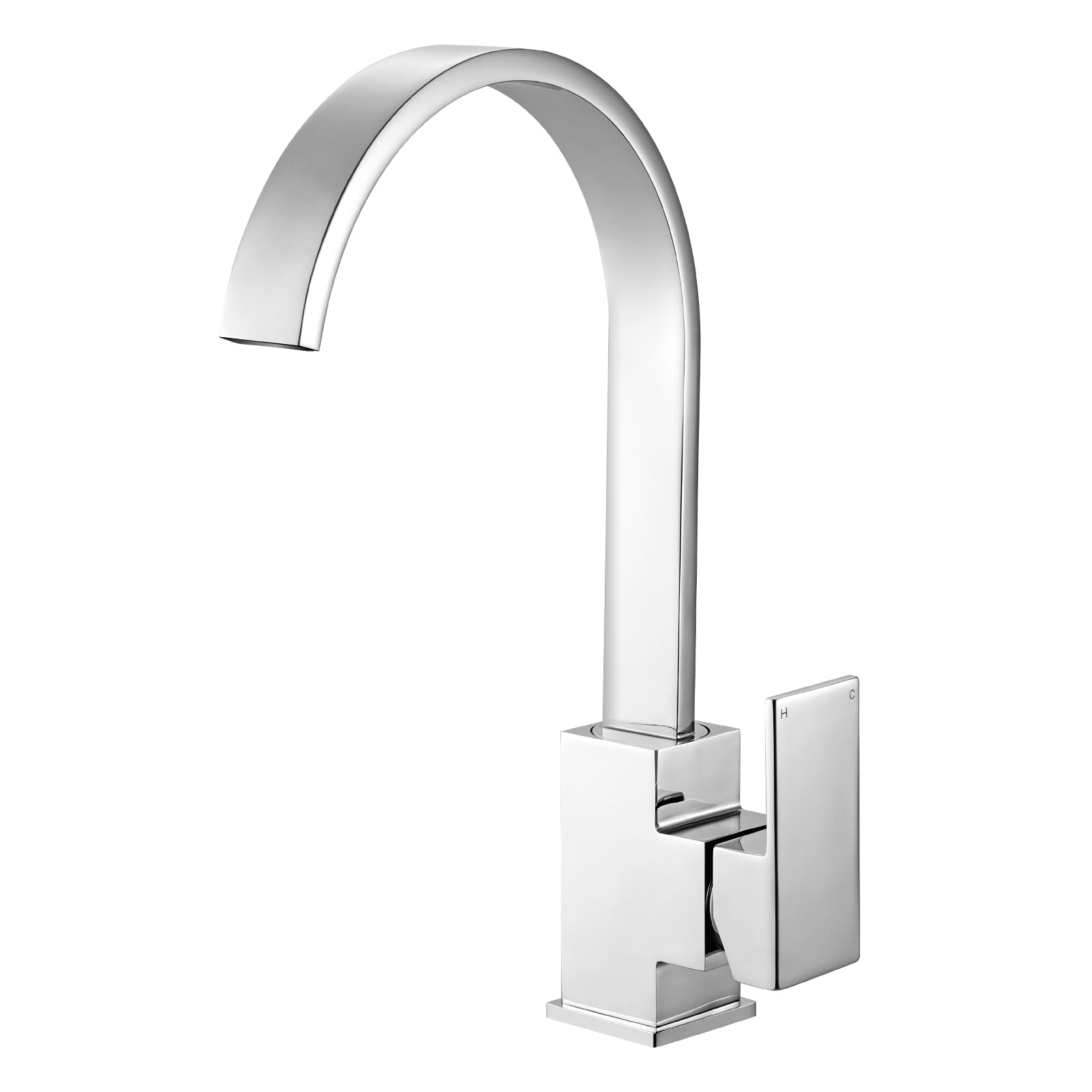 Waterfall Kitchen Sink Mixer Tap Monobloc Faucet Taps Mixers Single Lever 360 Swivel Spout And Gooseneck Design Polished Chrome 616054976224