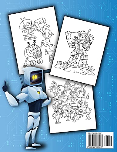 Robot coloring book: coloring book with 60 fun robots for kids ages 4-8 - Easy activity book - Gift
