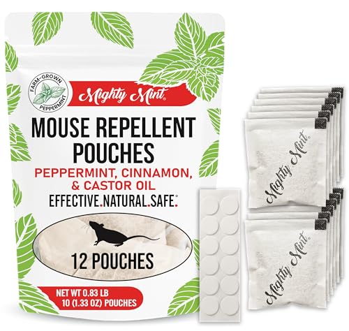 Mighty Mint Mouse Repellent Pouches – Peppermint, Castor Oil & Cinnamon Formula – Natural Indoor...