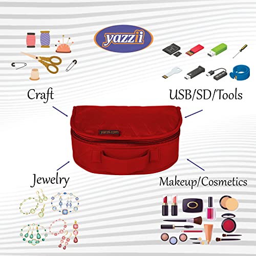 Yazzii Oval Sewing Box - Portable & Multipurpose Storage Tote Organizer - Carry Thread Spools, Embroidery Floss, Fabric Pieces, & More Red #TOP1