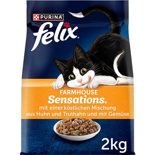 Felix Farmhouse Sensations Katzenfutter trocken, mit Huhn und Truthahn, 6er Pack (6 x 2kg)
