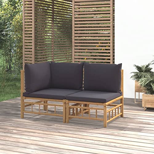 ZEYUAN Set de Muebles de jardín 2 Piezas bambú con Cojines Gris Oscuro, Conjunto Jardin Exterior, Muebles Jardin Exterior, Conjunto Terraza, Terraza Exterior Chill out, Garden Furniture 362306