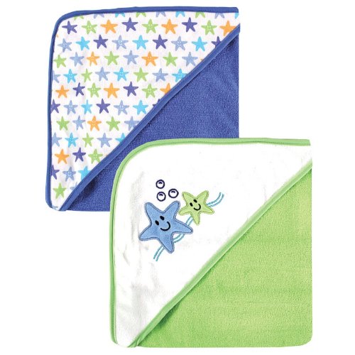 Luvable Friends 2Pack Hooded Baby Towels, Blue Starfish