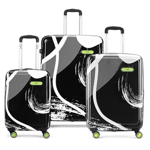 Image of Skybags Polypropylene (PP) Set of 3 Printed (Cabin+ Medium+Large) Hard Suitcase (55+67+77 cm) | Luggage Trolley with 8 Spinner Wheels,Light Weight Bags with 5 Years International Warranty (Black)