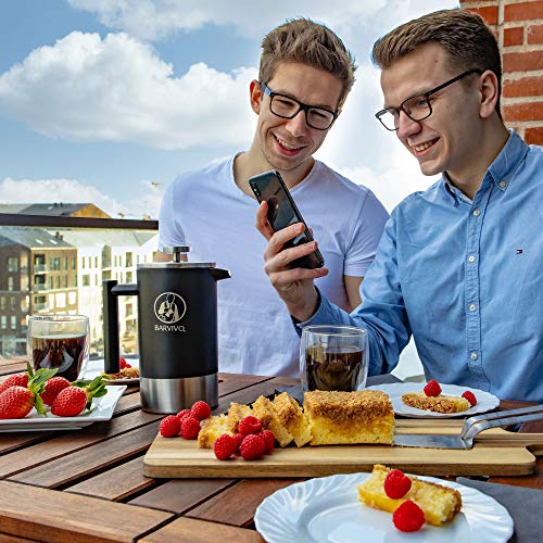 BARVIVO French Press Coffee Maker - Best for Brewing Your Favorite Cup of Coffee or Tea - Comes with a Small Portable Travel Jar - The Black Double Insulated Stainless Steel body holds 34oz