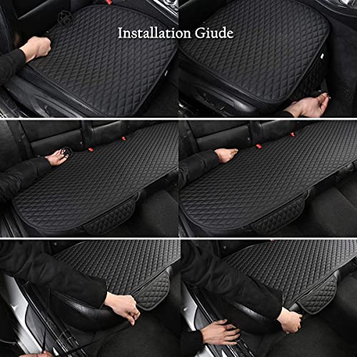 West Llama Pu Leather Car Seat Bottom Covers Protectors Include 1 Pair Front Driver Seat Pad Mat And 1 Rear Bench Cover Universal Fit 90% Vehicles, Beige #TOP6
