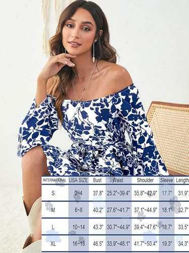 Image of Off Shoulder Ruffle Dress for Women, A-Line Mini Dress with Belt, Fitted Bust Summer Wedding Guest Dress