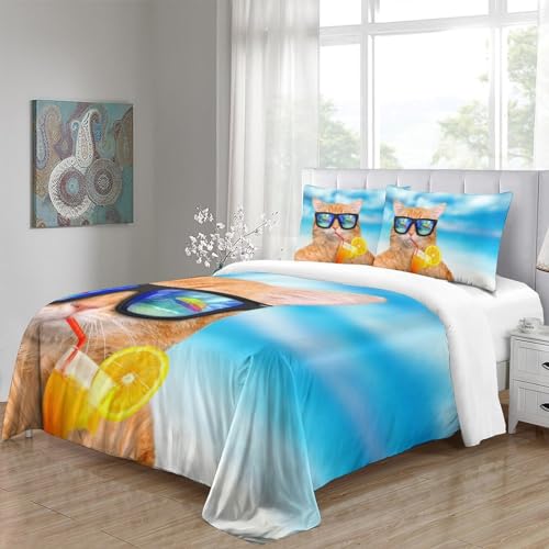 Housse de couette chat 3D parure de lit microfibre 200x200 fermeture éclair