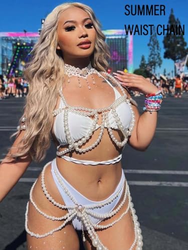 Florry Pearl Waist Chain Layered Beads Belly Chains Gold Pearl Chain Belts Body Jewelry for Women Bikini3