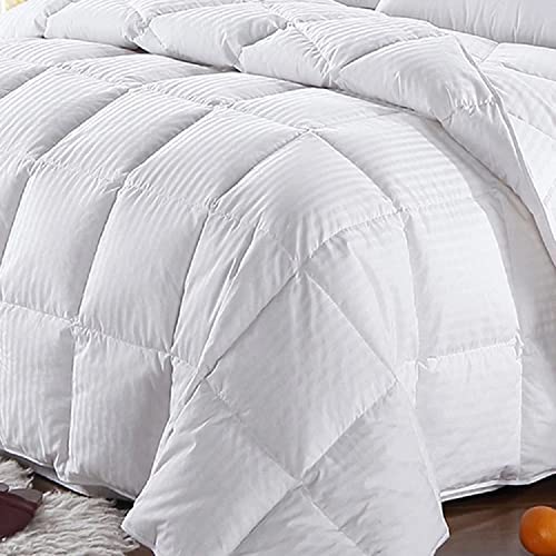 Fluffy & Comforty 1000-TC Down White Striped Comforter- 1-Piece All-Season Duvet Insert,650 GSM Micro Fill All Side Corner Tie 100% Egyptian Cotton (Oversized King Size (116