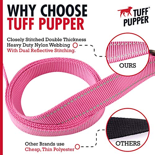 Image of Tuff Pupper Heavy Duty Double Handle Leash | Twist Locking Carabiner Clip | Safety Lock for Strong Dogs | Reflective for Safe Night Walks | 6 Foot Leash for Medium & Large Dogs