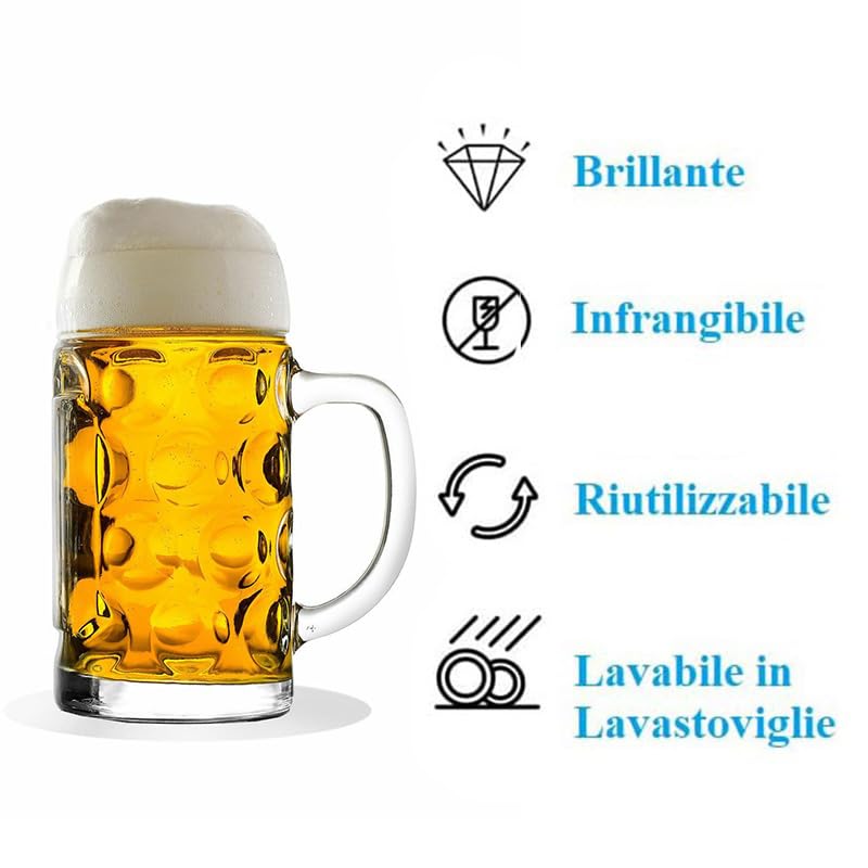 VIRSUS 6 Boccali da Birra Trasparenti 2891, capacità 500 cc, Infrangibili e Riutilizzabili, lavabili in lavastoviglie, 100% Riciclabili, Unglassy, Bicchieri da Birra per Feste ed Eventi
