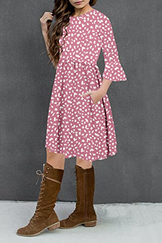 HOSIKA Girls Midi Dress Floral 3/4 Sleeve Ruffle A-line Swing Casual Dresses with Pockets for Kids 6-12 Years3