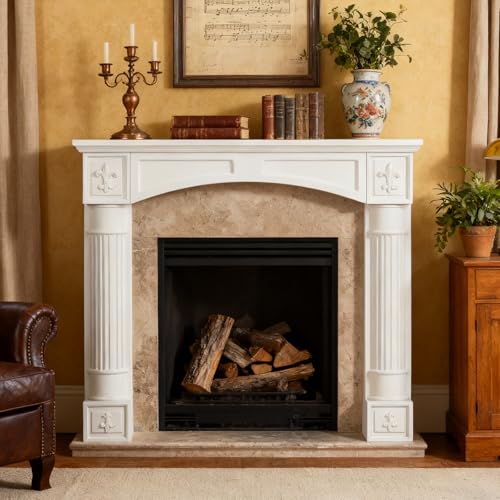 Image of HOMEDIARY Fireplace Mantel Surround, Modern White Fireplace Mantel Frames with Legs for Living Room, Premium MDF with Solid Wood, Decorative Fireplace Surround for Holidays, Anti-Tipping & Waterproof
