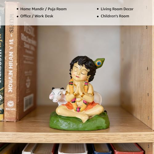 Image of Premium Bal Krishna Resin Idol for Car Dashboard, Home Temple & Office (7 x 6.5 x 4.5 cm) | Handcrafted Laddu Gopal Murti Showpiece for Vastu, Peace & Protection (Color: Natural)