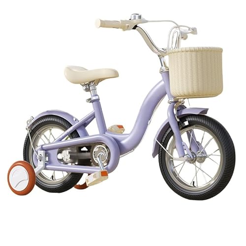 JVOK 子供用自転車、2〜11歳用自転車、学生向け子供用12/14/16/18インチ補助輪付き、男の子と女の子の初心者向けバスケット付き、調節可能な滑り止めハンドル付き 誕生日プレゼント キッズバイク 贈り物 公園 外遊び (紫:後部座席なし,12インチ