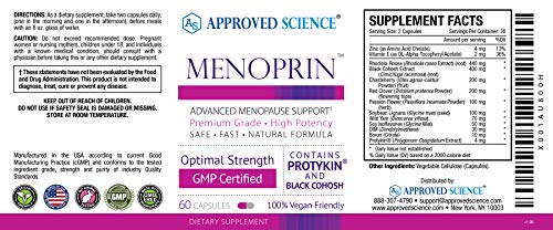 Approved Science Menoprin - Menopause Support - Protykin, Black Cohosh - 60 Capsules - 1 Bottle Menoprin Day - Vegan #TOP1