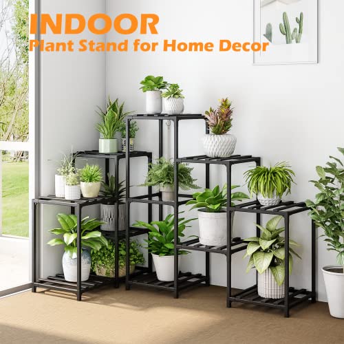 Bamworld Outdoor Plant Stand Indoor Black Corner Shelf 5-Tier 11 Potted Flower Shelves Wooden Garden Wood Plant Holder Rack For Living Room Lawn Window #TOP2