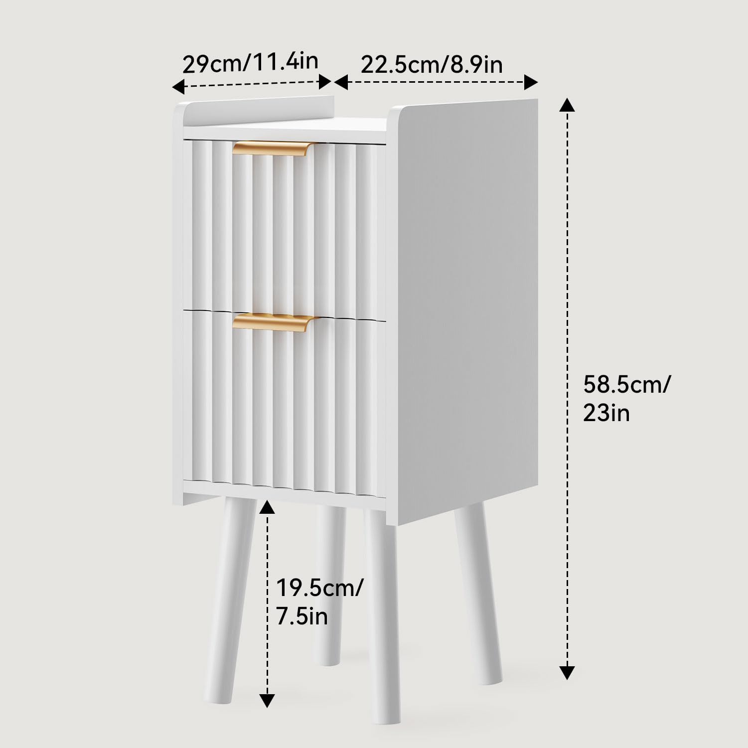 IBUYKE Mesita de Noche Estrecha, mesita pequeña con 2 cajones, Ahorra Espacio, mesitas de Madera para Dormitorio y Sala de Estar, Blanco WNS015W