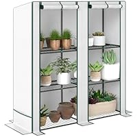 Outsunny 3/4 Tier Lean-to Mini Greenhouse with Reinforced PE Cover, Portable Small Greenhouse with Roll-Up Door, Green Hemmed Edging