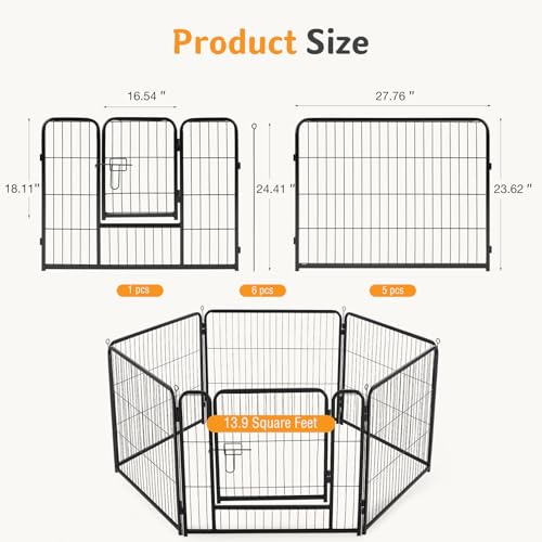 Image of NEWBULIG Dog Playpen Indoor 24 Inch 6 Panels, Metal Outdoor Dog Fence Pen | Heavy Duty Metal Exercise Pen, Foldable Portable, RV Camping, Yard Garden, Small Dogs Pet Pen