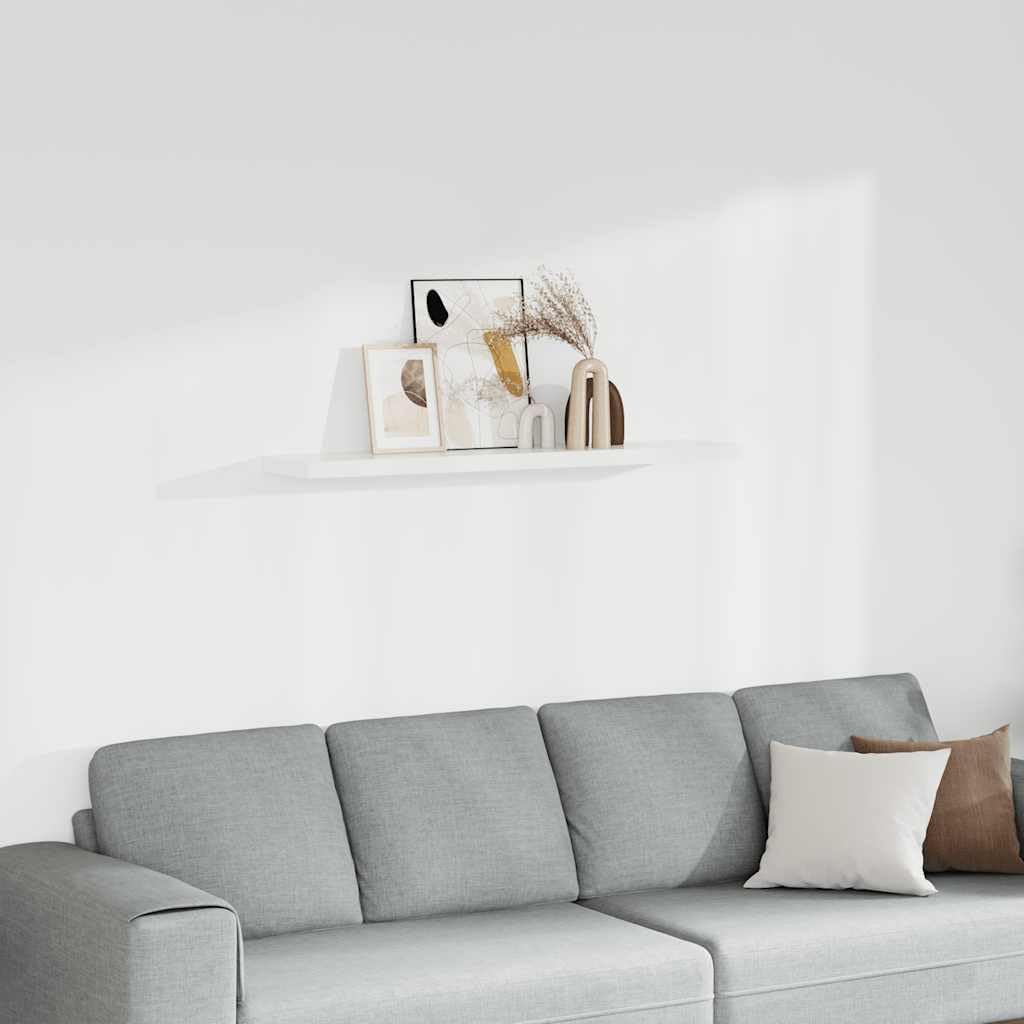 White Floating Wall Shelf, Modern Honeycomb MDF Wood, 47.2x9.3x1.5 Inch, Standard Wall Mounting for Living Room Decor, Bathroom, Bedroom