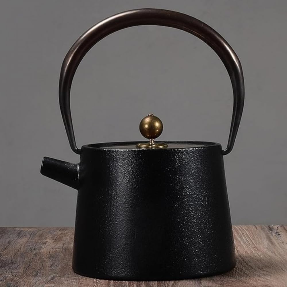 伝統工芸鋳鉄鉄瓶 直火加熱対応｜鉄分補給機能付き 大容量水筒適用 茶道道具専用 手工芸鉄器 長時間保温 (F)