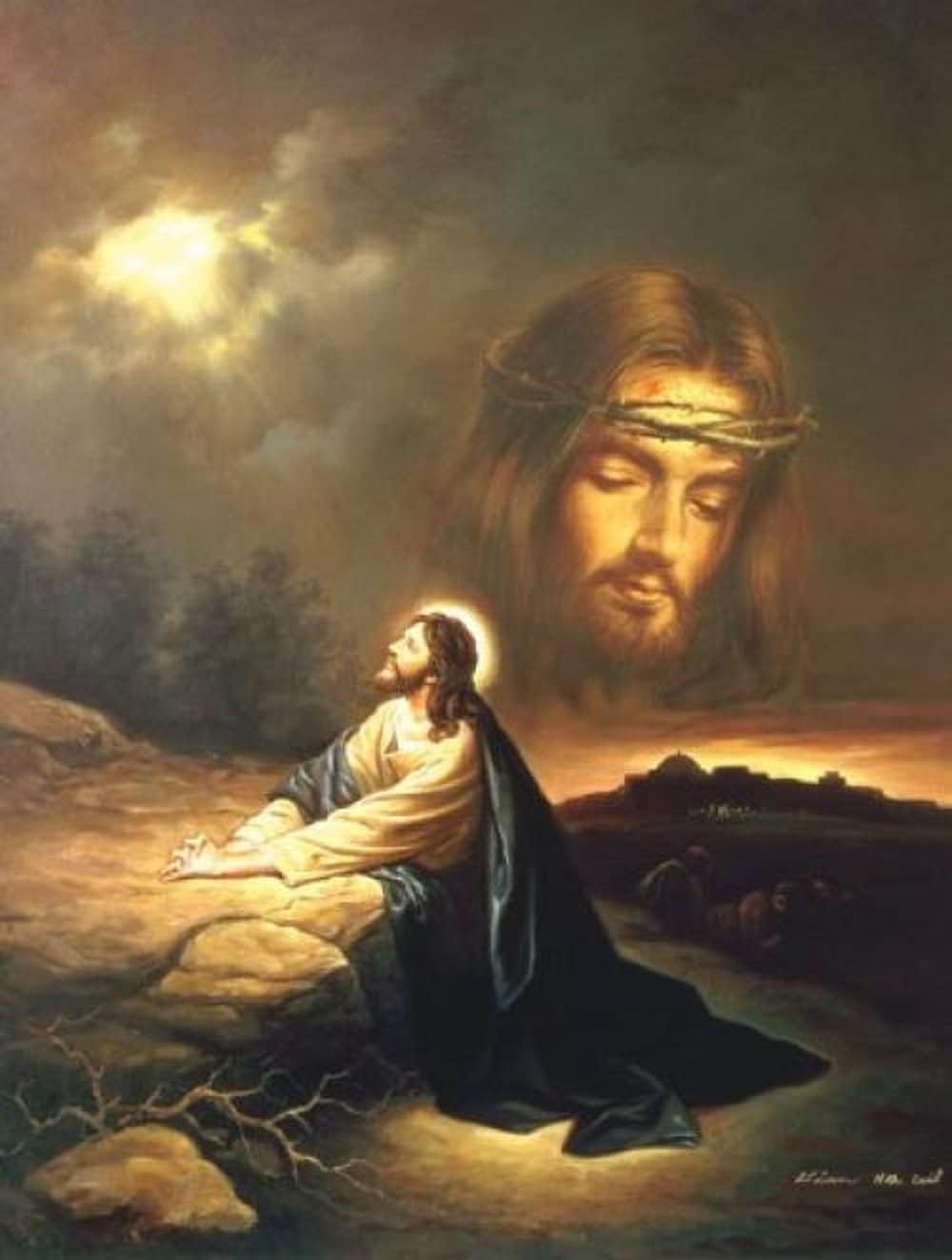 SUNSOUT INC - Praying at Gethsemane - 500 pc Jigsaw Puzzle by Artist: Scafa - Finished Size 18" x 24" - MPN# 40010