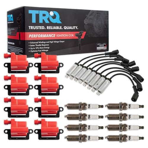TRQ Ignition Coil & Spark Plug Kit 17 Piece Iridium Compatible with 1999-2007 Chevrolet Silverado Suburban GMC Sierra Yukon 1500 2500 Avalanche Tahoe Trailblazer Hummer H2 2002-2006 Cadillac Escalade