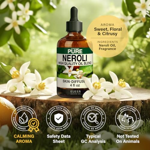Image of 100% Pure Neroli Oil - 4 Fl Oz Neroli Essential Oil for Hair, Skin, Diffuser, Aromatherapy & DIY Soap Making Scent