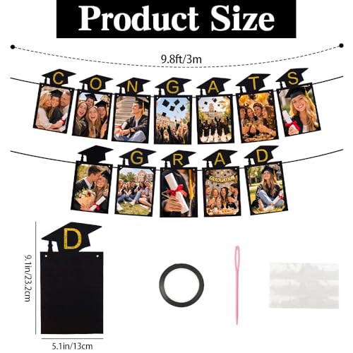 Image of Congrats Grade Graduation Photo Banner, Graduation Photo Display Decorations,Class of 2026 Party Decorations for College Senior, High, Middle, Junior, Kindergarten Pictures Display Grad Party Supplies