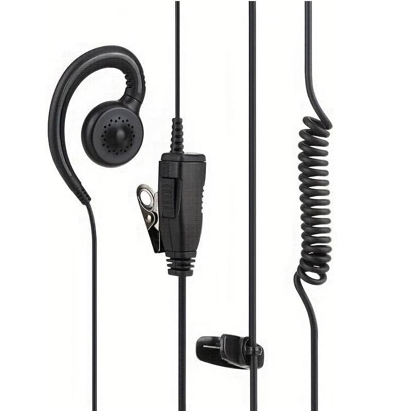TECHZOCO Auricolare microfono PTT per trasmettitore Walkie, auricolare a forma di G, 2 pin, compatibile con Kenwood Baofeng UV-5R 888S BF-F8HP UV-82 Quansheng UV-K5 Retevis TYT Security Two Way Radio,