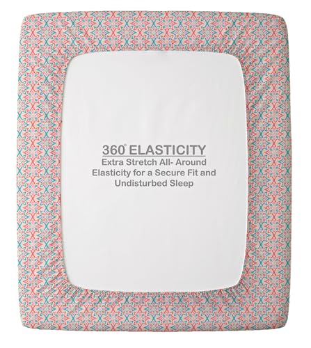 Image of Welspun ENZO Queen Size Fitted Bedsheet with 2 Pillow Covers | 360 Elastic | 100% Pure Cotton | 60 x 78 Inches | Soft, Breathable, Lightweight & Easy Care | Blush