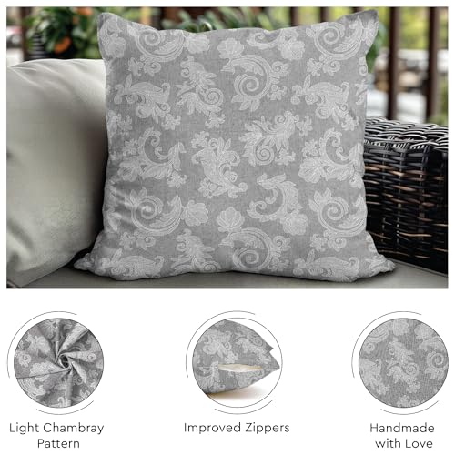 Image of Encasa XO Chambray Cotton Floral Cushion Covers | Red (Set of 2) I 16 inchx16 inch (40x40 cm) I Covers Only, No Insert I Decorative Floral Square Pillowcase I Machine Washable