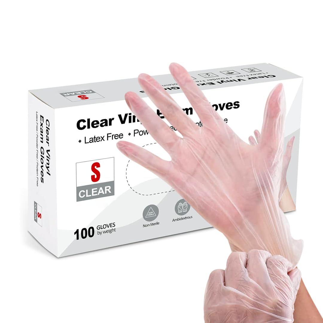 Clear Vinyl Gloves - Latex-Free, Powder-Free, Multi-Purpose, Extra Strong, Disposable, Surgical Gloves for Medical, Food Handling, Cleaning (1000 SMALL)
