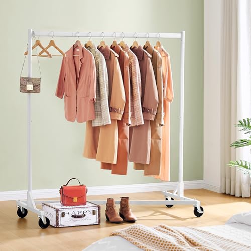 Image of Hoctieon Z Rack, Rolling Clothes Racks with Z-Base, Heavy Duty Garment Rack, Clothing Racks for Hanging Clothes, Sturdy Metal Hanging Holder, Clothes Organizer Rack, White
