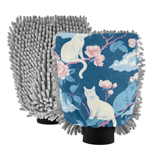 IOACIY Absorbent Microfiber Car Wash Drying Mitts, 2 Pack, Scratch-Free & Lint-Free, Rich Foam, Highly Absorbent, Double Sided, Wash Mitt Perfect for Car Washing, L, Cat (22)